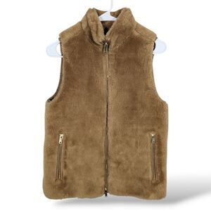 J.Crew Plush Fleece Excursion Vest‎ XXS Cognac Style E1535 Mob Wife Quite Luxury
